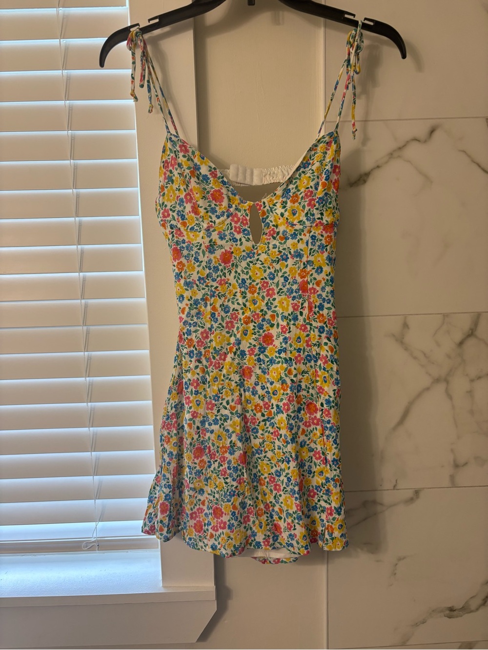 Floral Tie-Shoulder Mini Sundress - Yellow Multicolor